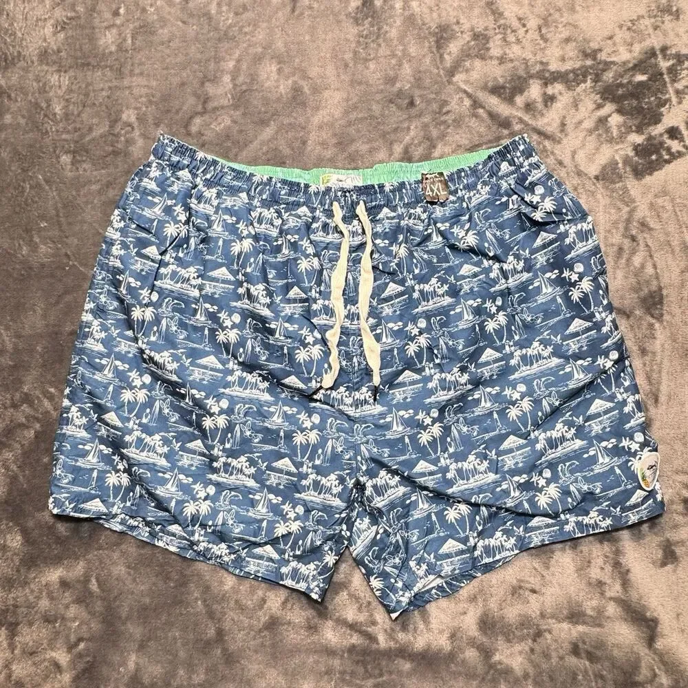 SPICY TUNA Sz 4XL Sailboat Surf Ocean Beach Life Palm Tree Swim Trunk Drawstring